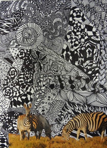 Combining collage and zentangles is a great way to introduce Art I students to Line and Shape.