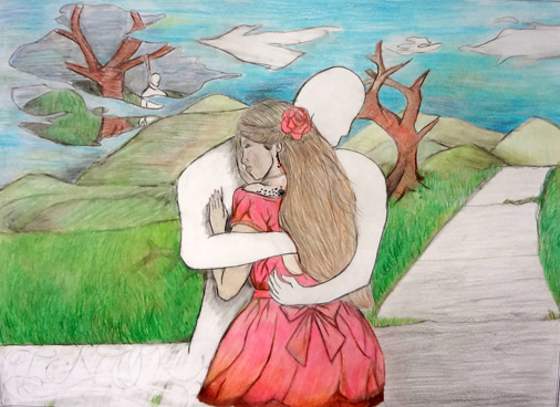 Students use colored pencil techniques to create a Safe City poster.