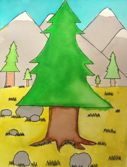 Students experimented with watercolor techniques.