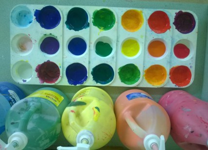 Elementary students used color theory to paint branches as a collaborative project.