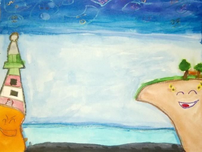 Students are inspired by James Rizzi's artwork to create wax resist landscapes or cityscapes.