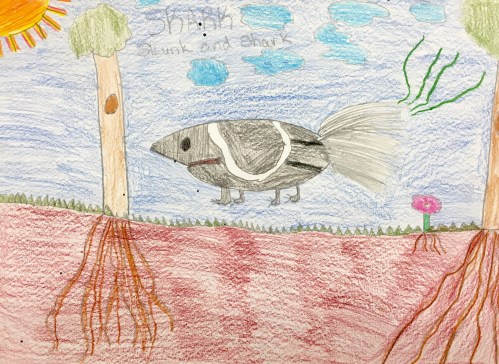 4th grade students practice observational drawing by creating hybrid creatures.