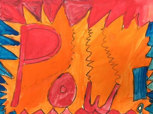 Students use onomatopoeias and tempera paint to create Pop At.