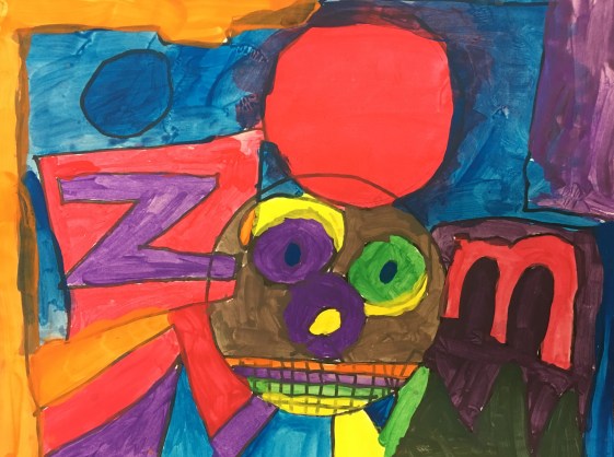 Students use onomatopoeias and tempera paint to create Pop At.