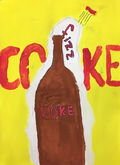 Students use onomatopoeias and tempera paint to create Pop At.