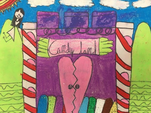 3rd graders use oil pastels to create a castle and landscape.