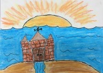 3rd graders use oil pastels to create a castle and landscape.