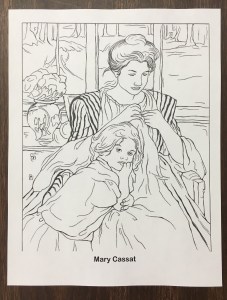 Students learn art history through a coloring center that uses artwork from an artist their table is named after.