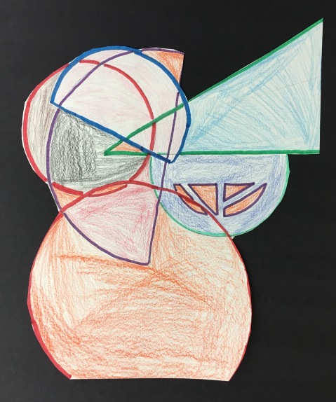 Student use positive and negative space to create art inspired by Frank Stella.