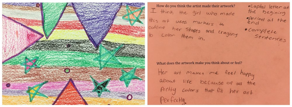 Fourth graders visited the Showcase and wrote about a piece of artwork created by a second grader.
