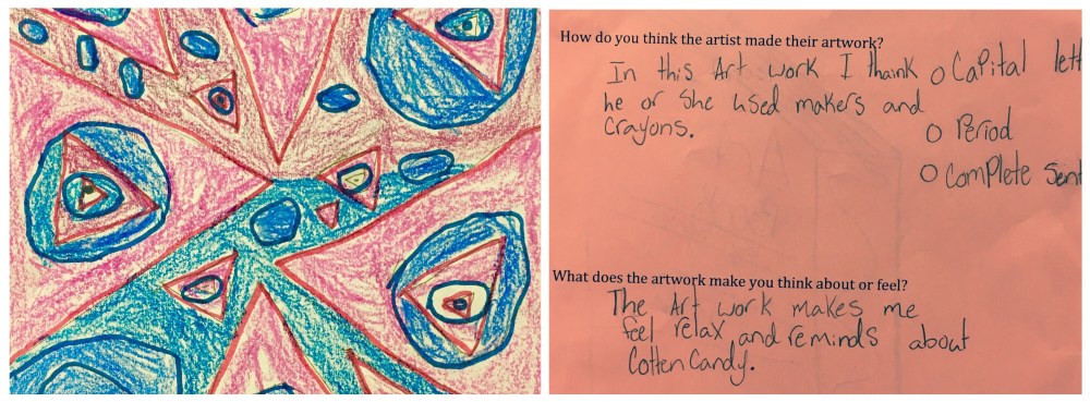 Fourth graders visited the Showcase and wrote about a piece of artwork created by a second grader.