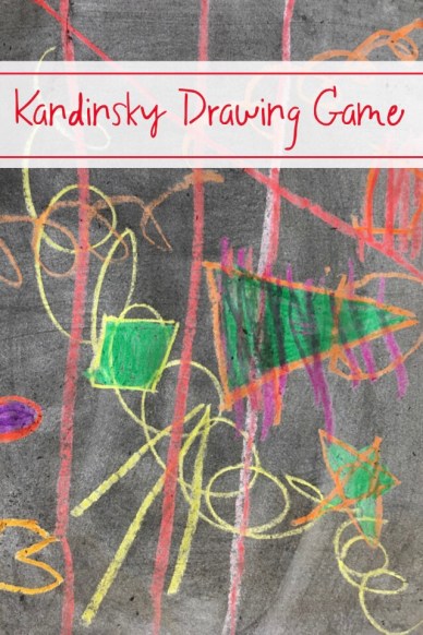 Inspired by Kandinsky, students play a drawing game using crayons. Then they paint over their artwork with ink.