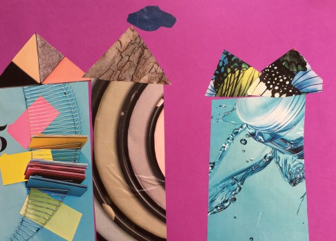 Make a city collage by cutting shapes out of patterned or textured magazine pages.