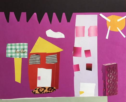 Make a city collage by cutting shapes out of patterned or textured magazine pages.