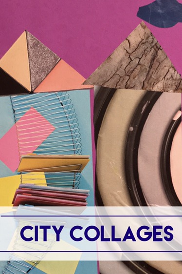 Make a city collage by cutting shapes out of patterned or textured magazine pages.