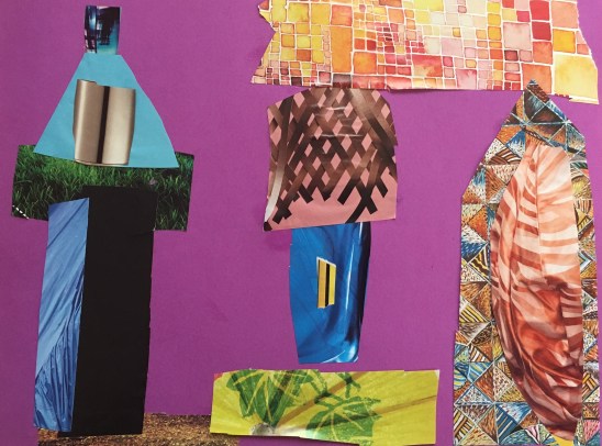 Make a city collage by cutting shapes out of patterned or textured magazine pages.